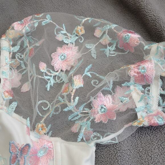 Cropped Top Womens Large Underwire Corsette Embroidered Bufferflies Floral - Picture 9 of 15